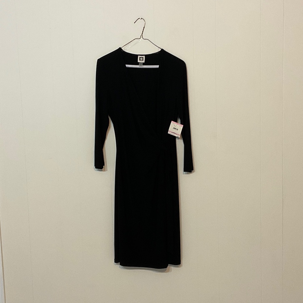 Anne Klein Classic Black Wrap Midi Dress
